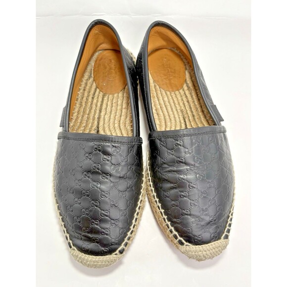Gucci Black Leather Microguccissima Signature Espadrilles GG Monogram Sz EU 37.5 - Picture 1 of 13